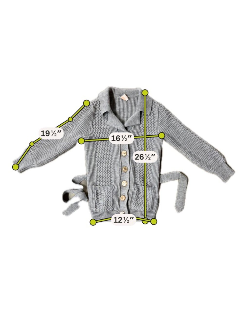 Vintage Gray Cardigan Sweater Belt Small Acrylic 1970s Ribbed Long Sleeve - Picture 6 of 6